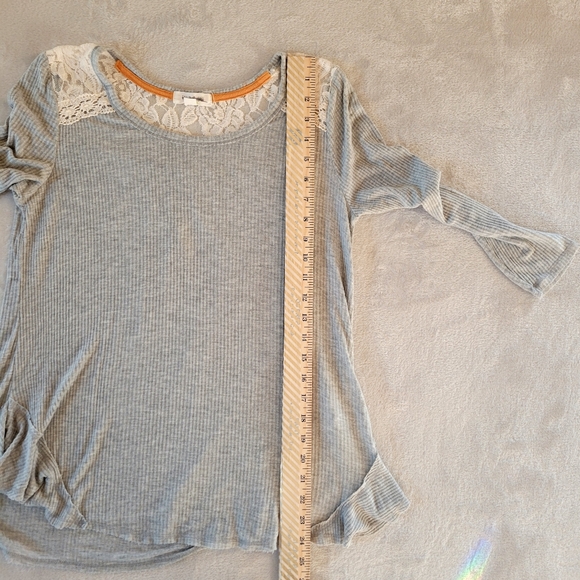 Taylor & Sage Ribbed Babydoll And Lace Top Small Gray Cream - Picture 12 of 12